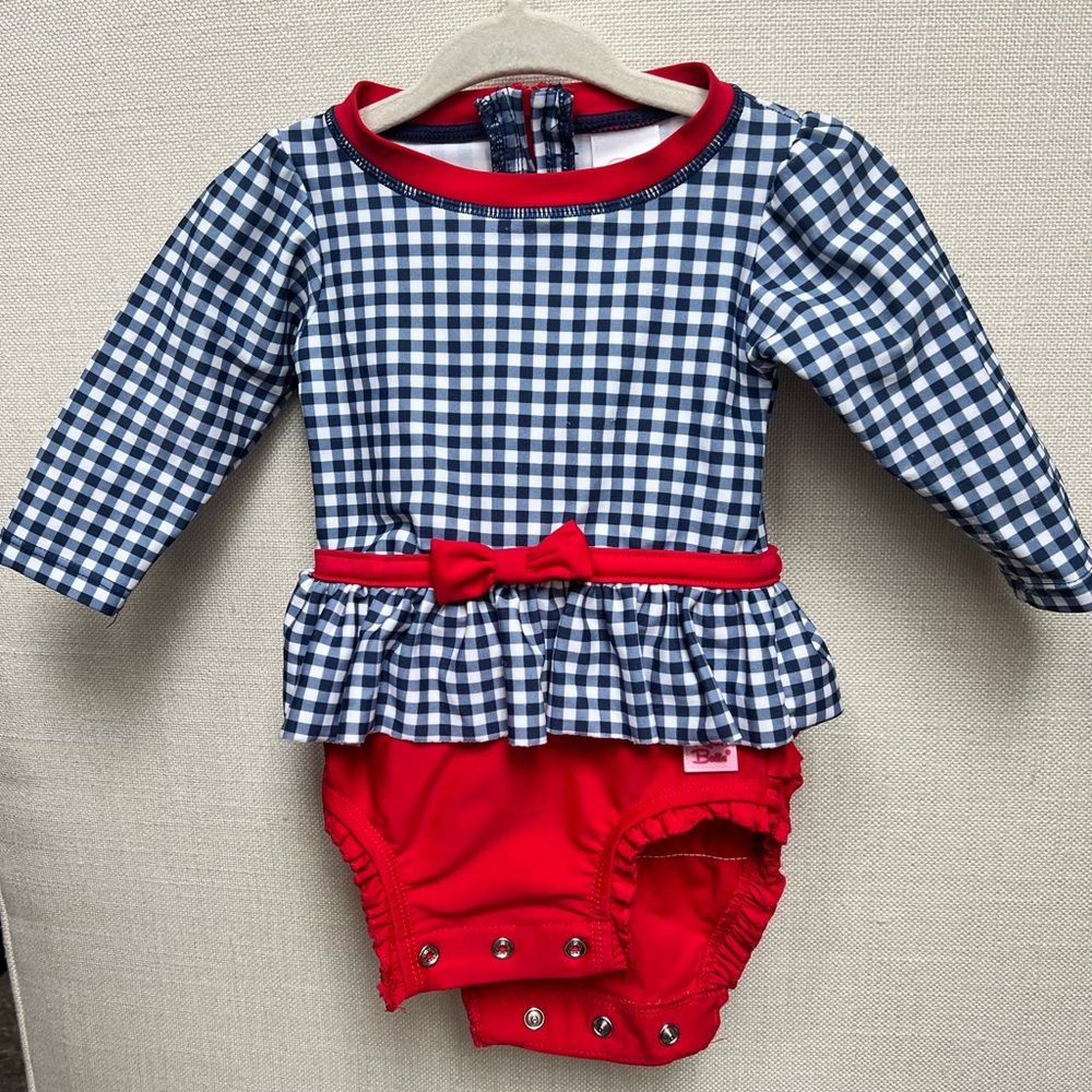 Red white and blue Rufflebutts swim 3-6 months gingham